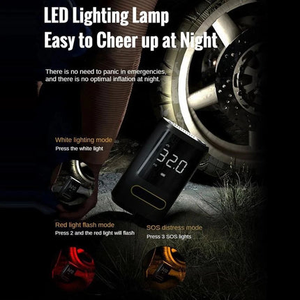 Dækpumpe, powerbank,  2 x 2.000 mAh battericeller