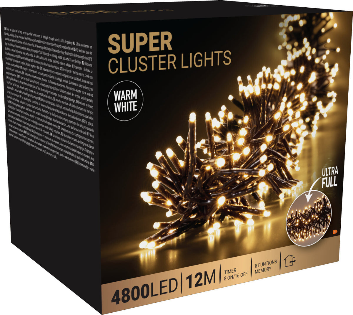 Super Cluster LED-ljusslinga med 3216 eller 4800 varmvita ljus – 8 eller 12 meter