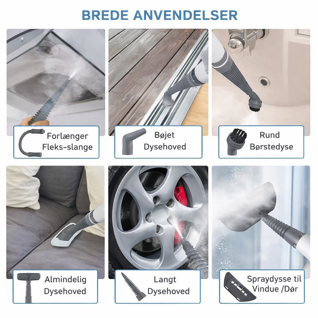 Handhållen Ångtvätt – 1500W med 15 Tillbehör