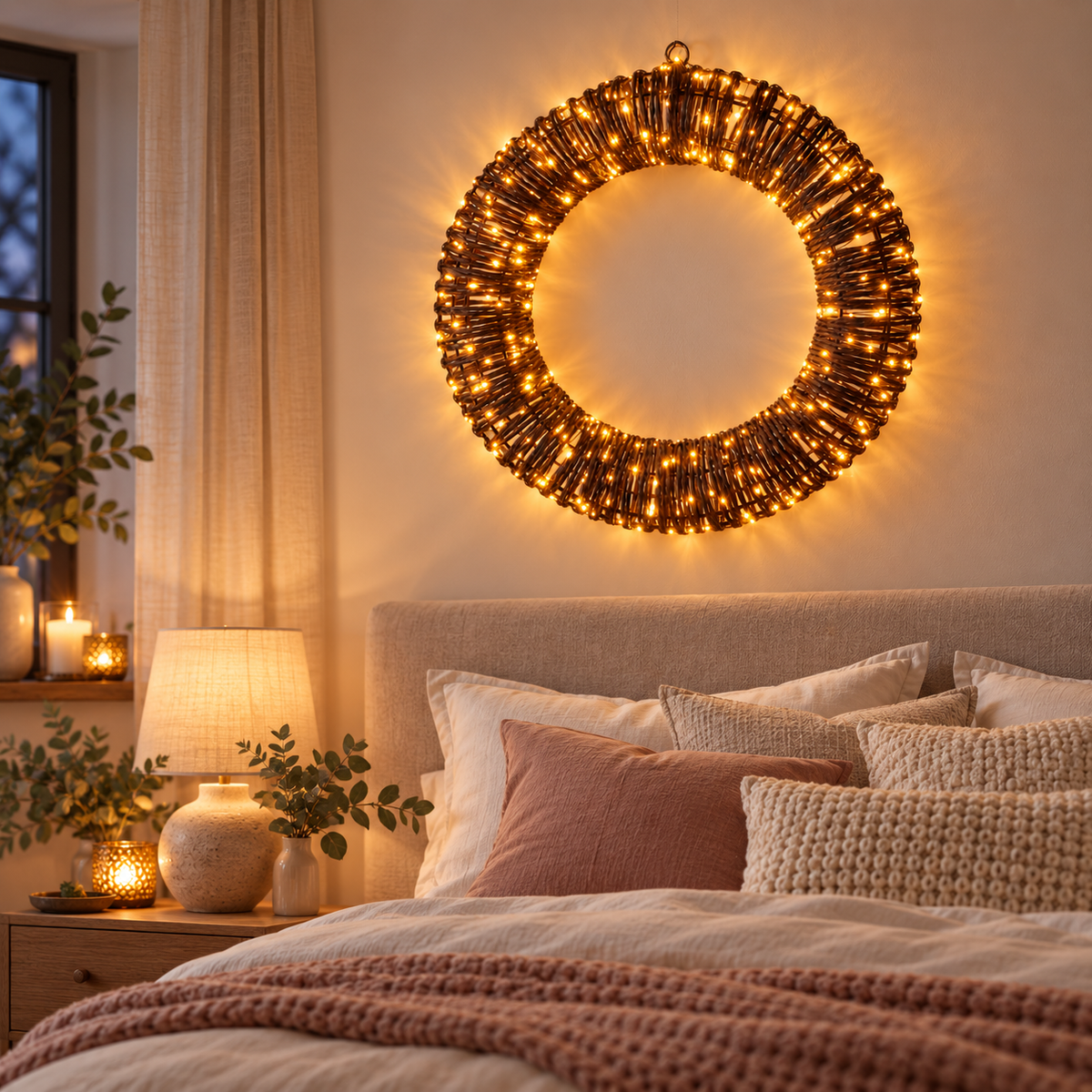LED krans Ø50 cm med 500 Ekstra Varmhvide Lys & Timer