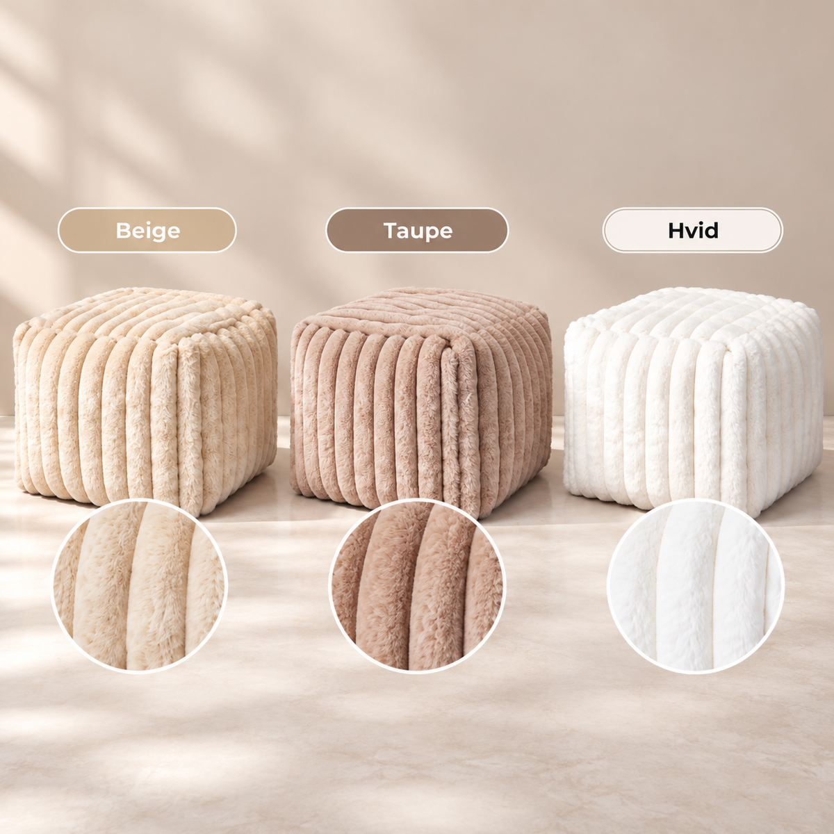 Fotpall med mjuk kaninpälskänsla – Offwhite eller taupe
