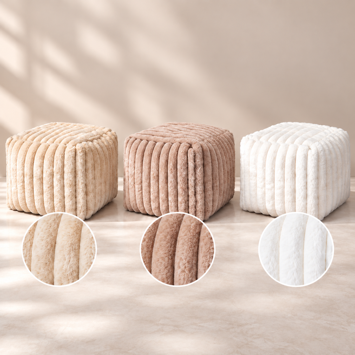 Fotpall med mjuk kaninpälskänsla – Offwhite eller taupe