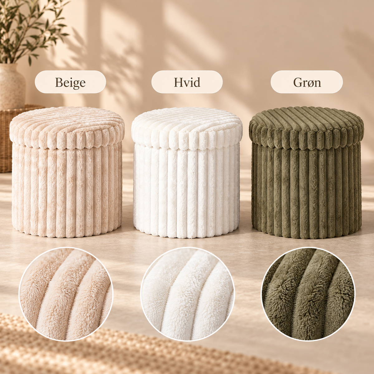 Fällbar sittpuff med förvaring – 3 färger