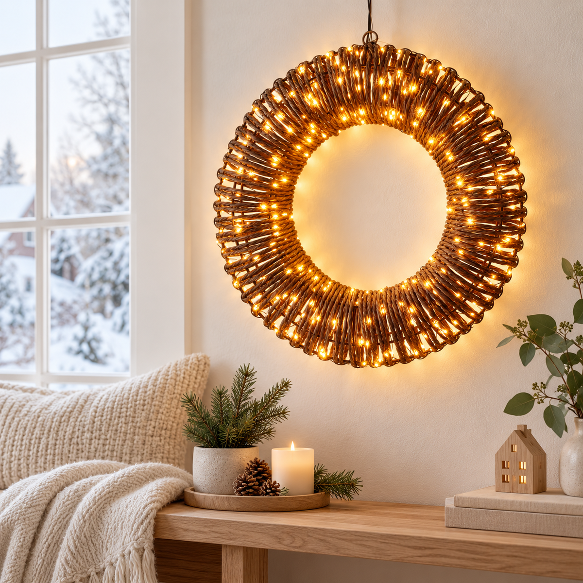 LED-julkrans med 400 varmvita ljus – Ø38 cm med timer för utomhusbruk