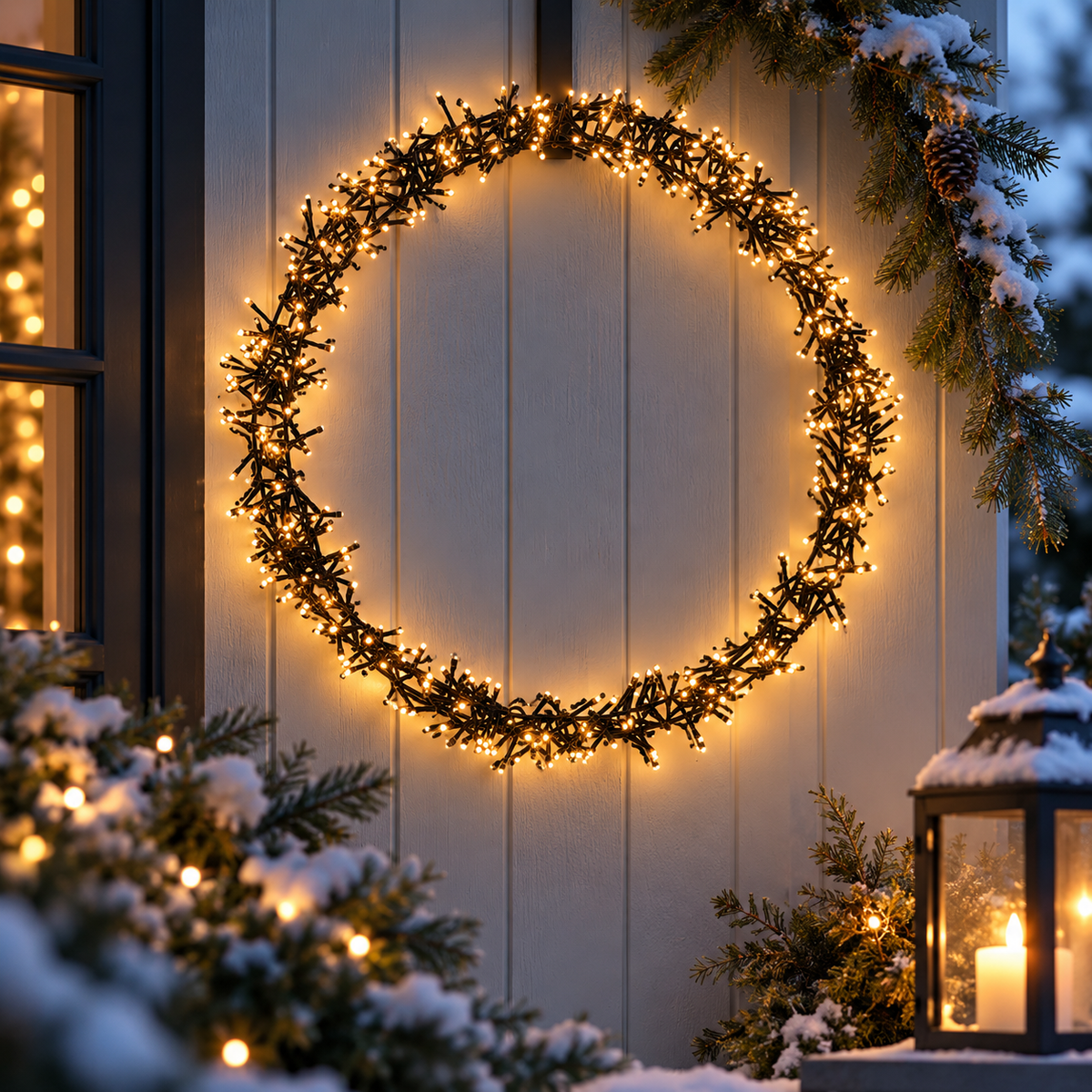 Dekorativ LED Lysring med 400 eller 500 Varmhvide Lys – Timer & 8 Lysfunktioner
