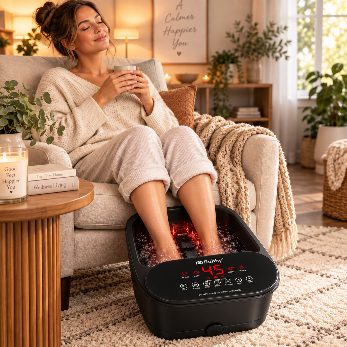 Fodspa med Varme og Hydromassage – 13L Fodmassagebad med Vandfaldseffekt 550W