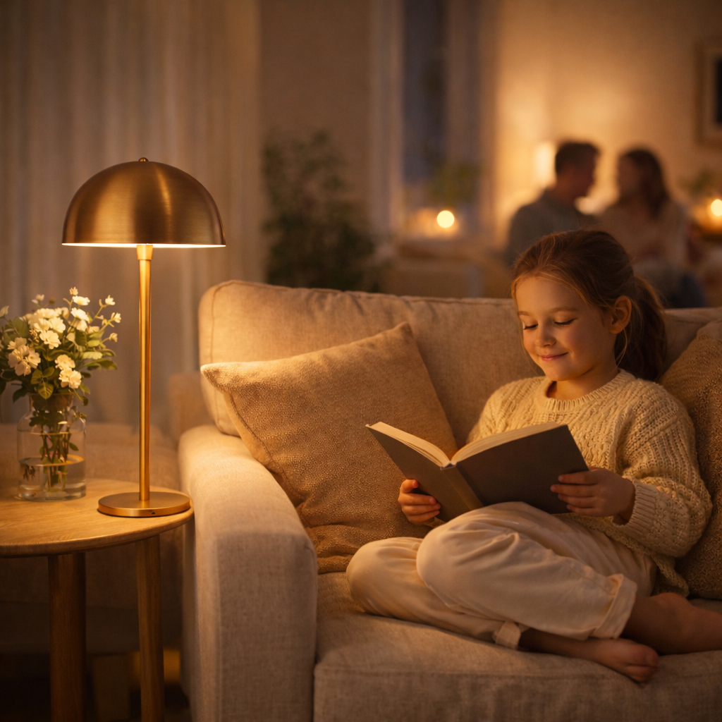 Grundig Bordlampe med Touch, 32 cm i guld med rundt hoved – elegant design