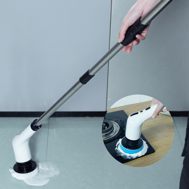 Uppladdningsbar rengöringsborste med justerbart teleskophandtag