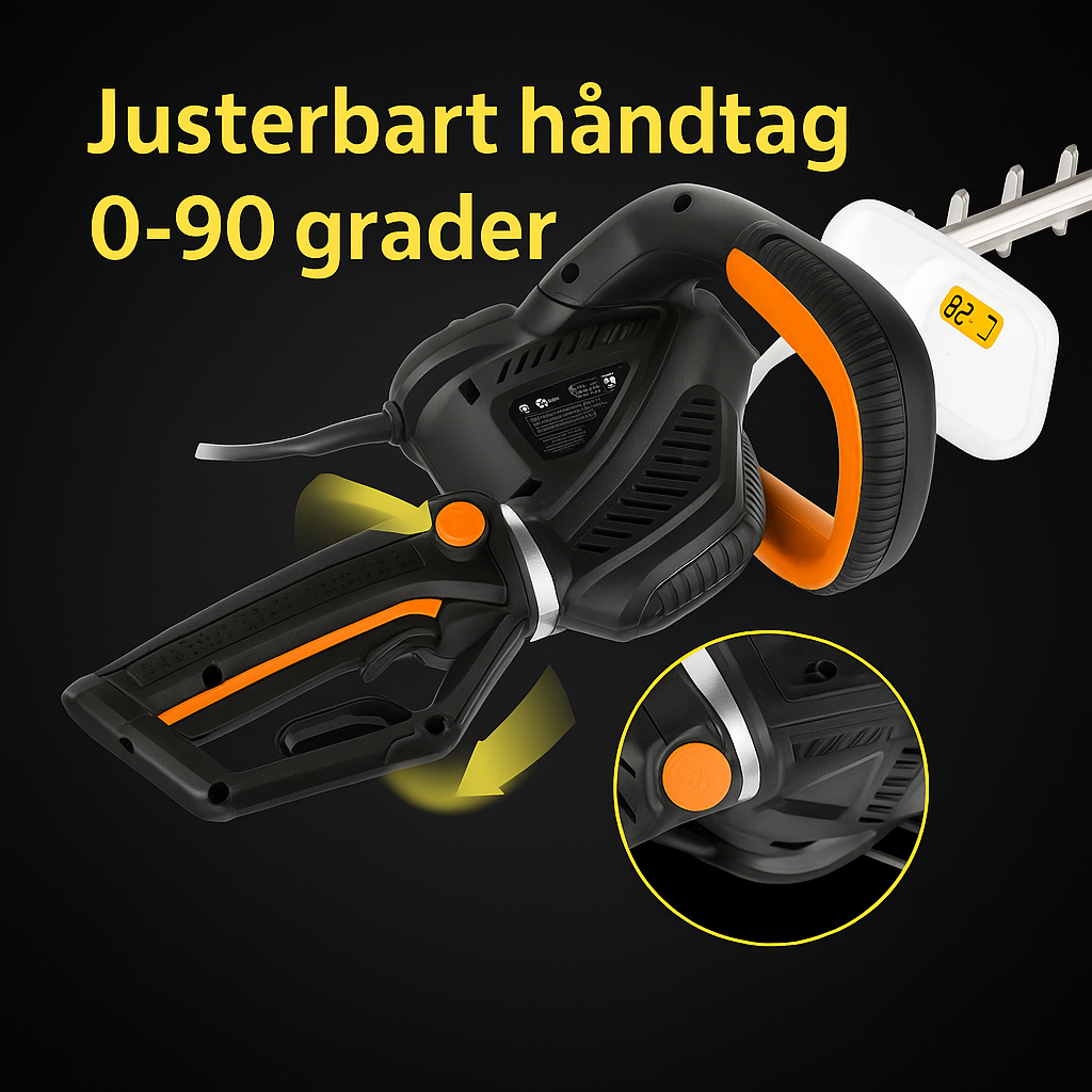 Häcksax 620W, elektrisk med justerbart handtag och säkerhetsutrustning
