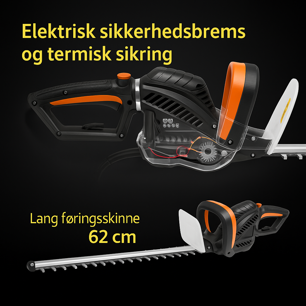Häcksax 620W, elektrisk med justerbart handtag och säkerhetsutrustning