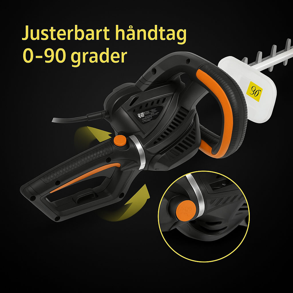 Häcksax 620W, elektrisk med justerbart handtag och säkerhetsutrustning
