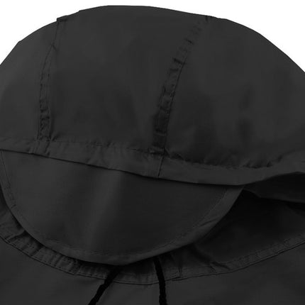 Regnjakke til kvinder og mænd med hætte og lille visir.