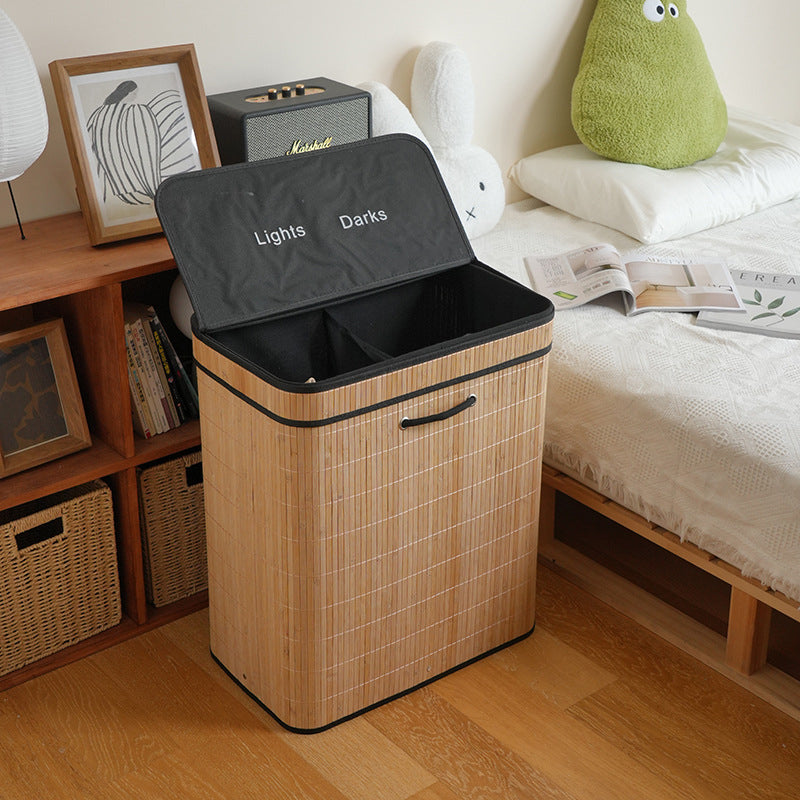 Tvådelad bambu tvättkorg 100L – Elegant korg för sortering av tvätt