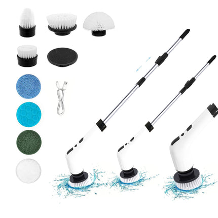 Uppladdningsbar rengöringsborste med justerbart teleskophandtag