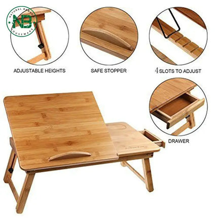 Senge bord i Bambus med Skuffe og Kopholder
