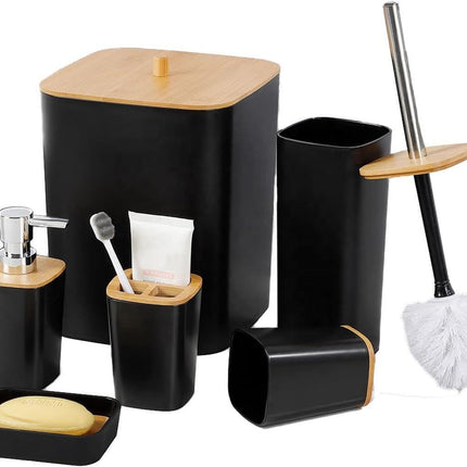 Badeværelses sæt 6 dele med bambuslåg