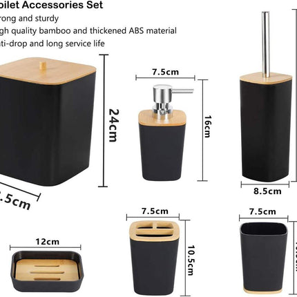Badeværelses sæt 6 dele med bambuslåg