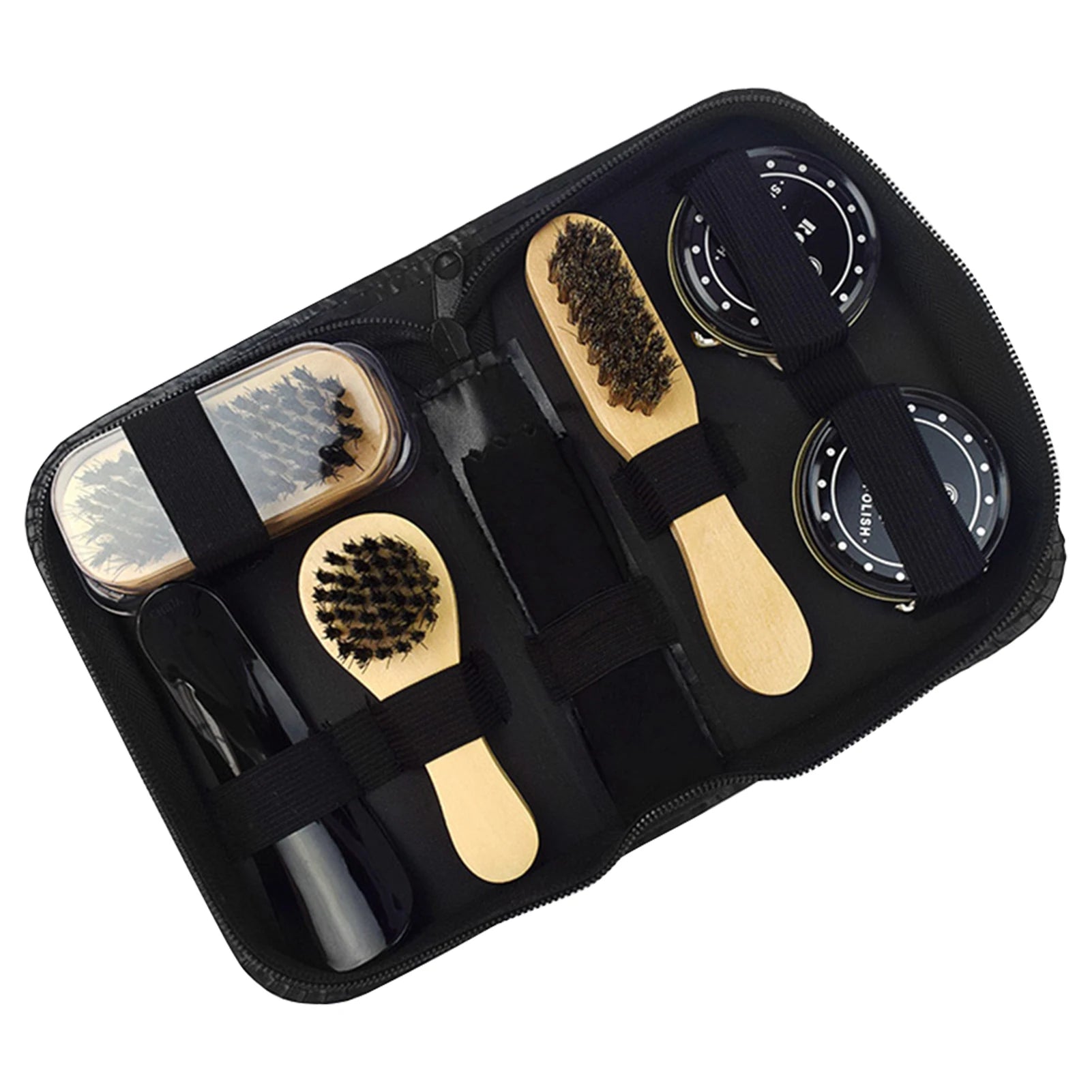 Allt-i-ett skoputsningsset i läderfodral - för glans och underhåll 