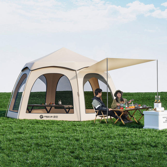 Robust Telt med mange vinduer & Overdækning ved udgang - 2 størrelser