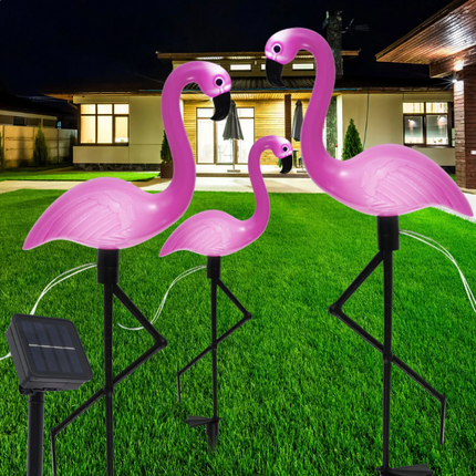 3-Styks Flamingo Solcellelamper: Vandtætte LED Havepynt til Stemningsfuld Udebelysning