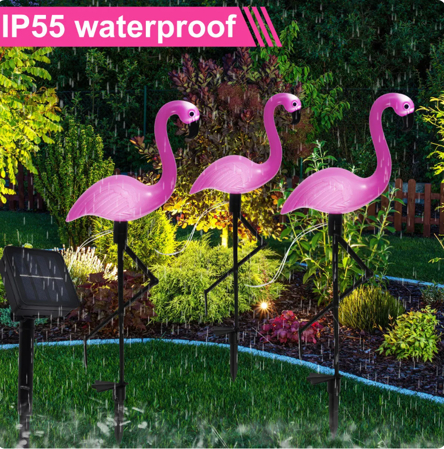 3-Styks Flamingo Solcellelamper: Vandtætte LED Havepynt til Stemningsfuld Udebelysning