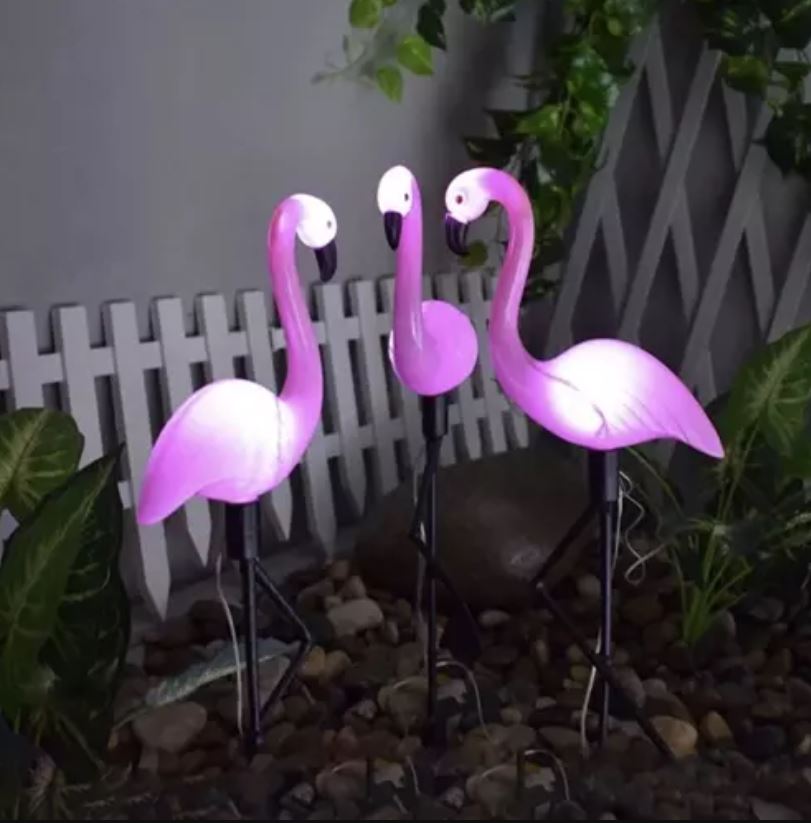 3-Styks Flamingo Solcellelamper: Vandtætte LED Havepynt til Stemningsfuld Udebelysning