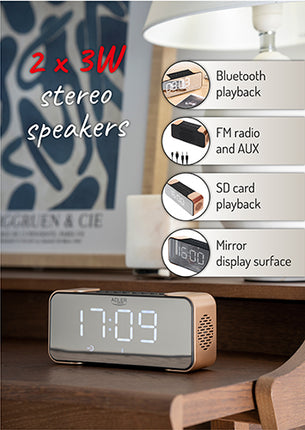Radio i kobber farve med Vækkeur med Bluetooth og FM Radio