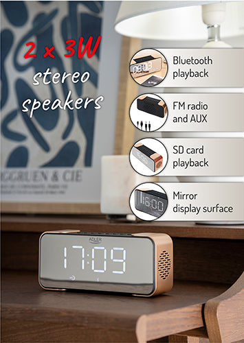 Kopparfärgad radio med väckarklocka, Bluetooth och FM-radio