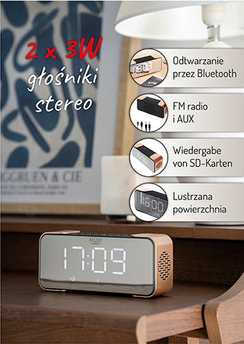 Kopparfärgad radio med väckarklocka, Bluetooth och FM-radio