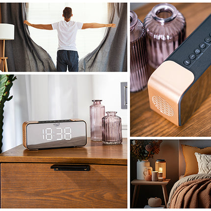 Radio i kobber farve med Vækkeur med Bluetooth og FM Radio