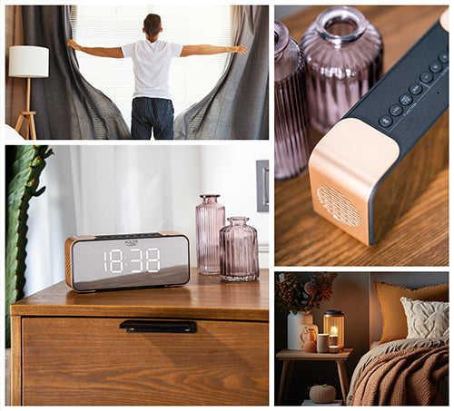 Kopparfärgad radio med väckarklocka, Bluetooth och FM-radio