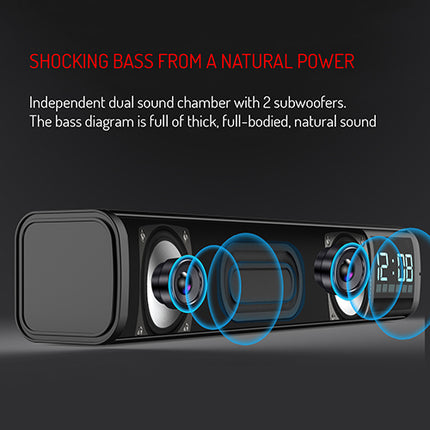 Multifunktionel Bluetooth Soundbar med Ur og Alarm