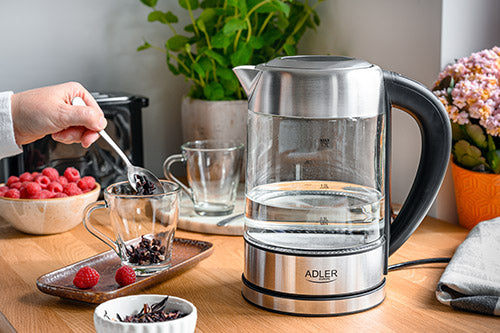Vattenkokare 1,7 L i glas, temperaturstyrd, med LCD och LED-belysning