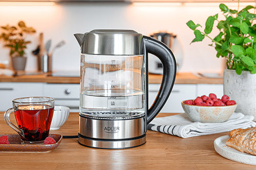 Vattenkokare 1,7 L i glas, temperaturstyrd, med LCD och LED-belysning