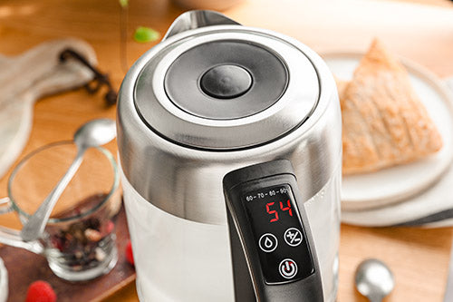Vattenkokare 1,7 L i glas, temperaturstyrd, med LCD och LED-belysning