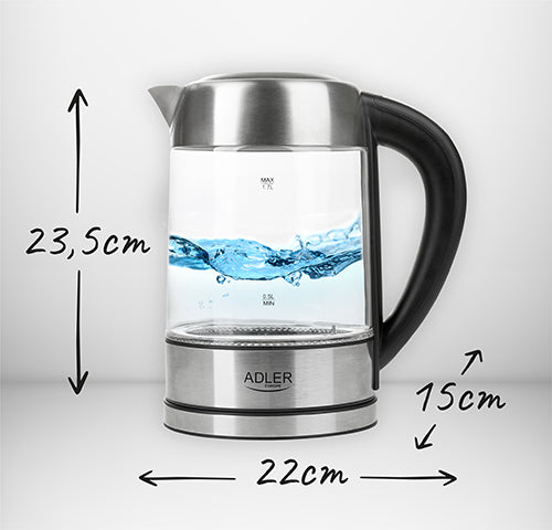 Vattenkokare 1,7 L i glas, temperaturstyrd, med LCD och LED-belysning