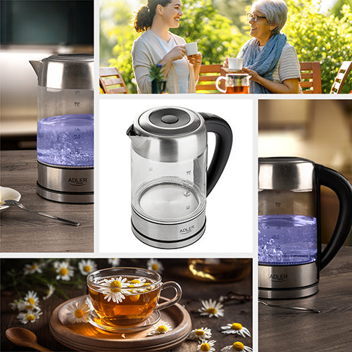 Vattenkokare 1,7 L i glas, temperaturstyrd, med LCD och LED-belysning