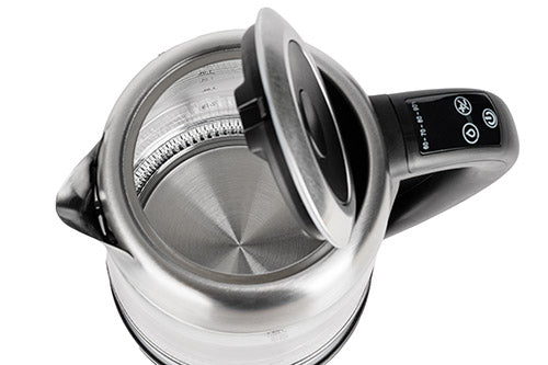 Vattenkokare 1,7 L i glas, temperaturstyrd, med LCD och LED-belysning
