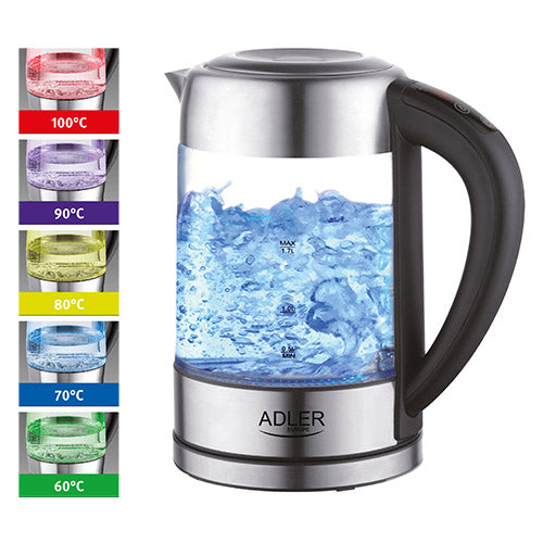 Vattenkokare 1,7 L i glas, temperaturstyrd, med LCD och LED-belysning