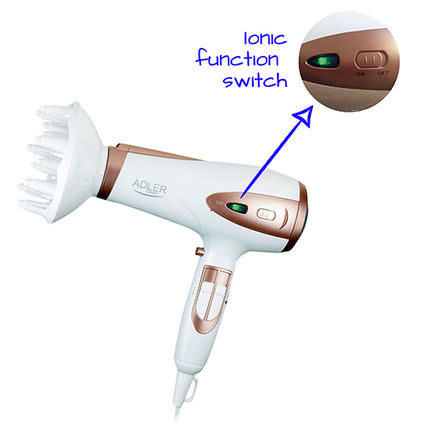 Hårtørrer med Ionfunktion og diffuser – 2200W, Hvid