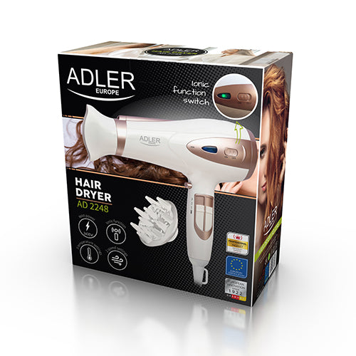 Hårtork med jonfunktion och diffusor – 2200W, Vit