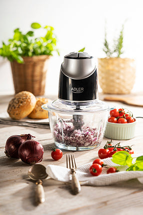 Køkkenhakker med Glasbeholder & 4 Rustfri Stålblade – 1,2L