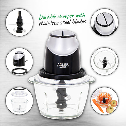 Køkkenhakker med Glasbeholder & 4 Rustfri Stålblade – 1,2L
