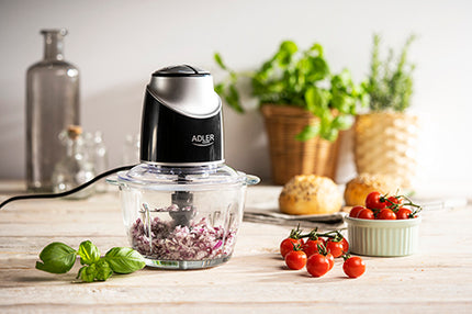 Køkkenhakker med Glasbeholder & 4 Rustfri Stålblade – 1,2L