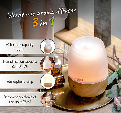 Aroma Diffuser 3-i-1 med LED Lys & luftfugter