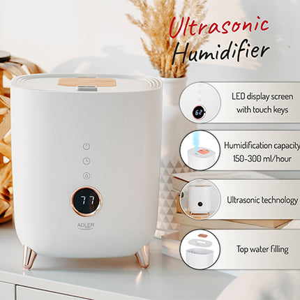 Ultrasonisk Luftfugter med LED Display og Aromaterapi