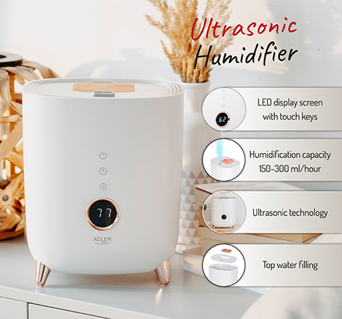Ultraljudsluftfuktare med LED-skärm och aromaterapi