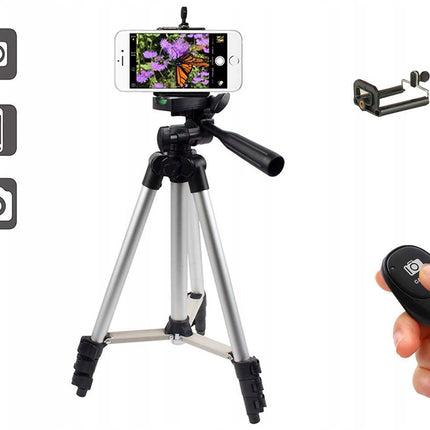 4-i-1 Kamerastativ med Bluetooth Fjernbetjening og Telefonholder