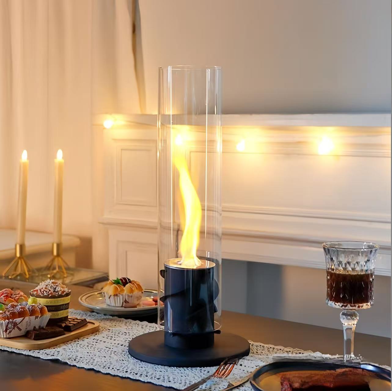 Roterande Bioetanol Bordskamin – Modern Rund Eldstad med Flameffekt