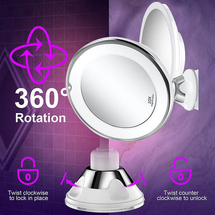 10x förstoringsspegel med LED-ljus och sugkopp – perfekt för smink och resor